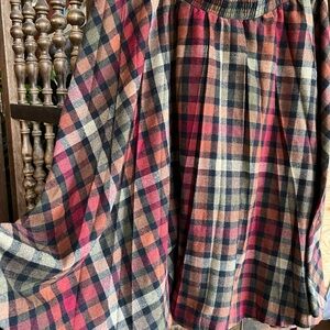 Vintage Plaid Gathered Midi Skirt in Rust & Navy